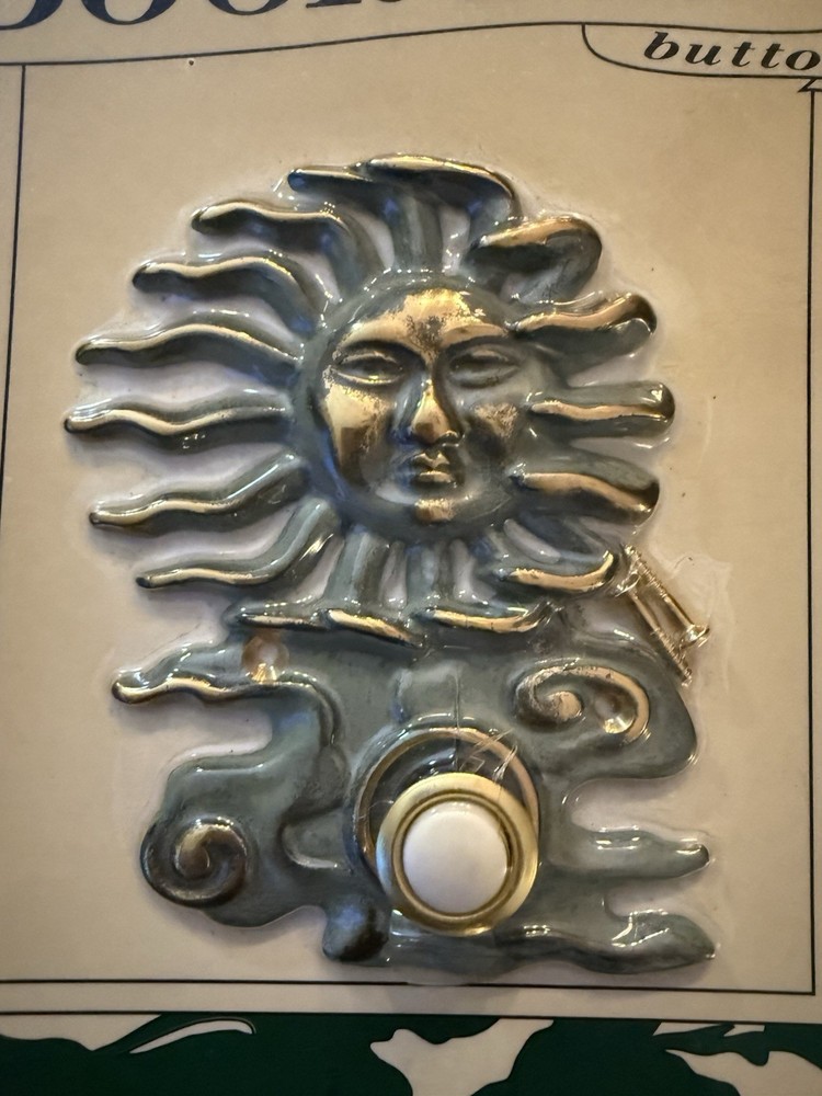 Solid Brass Doorbell Sun Wind Clouds Large With Button