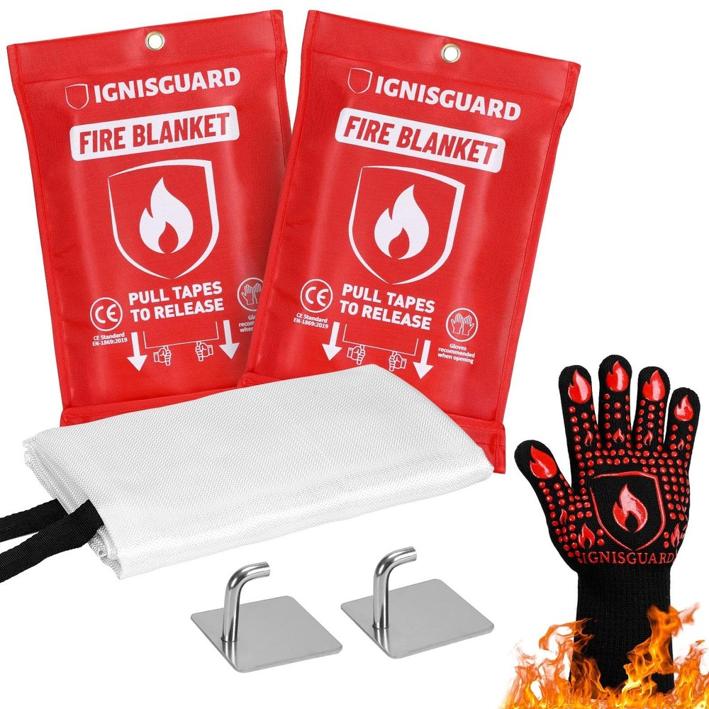 2-Pack Fire Blanket for Home and Kitchen, Includes 1 Fire Resistant Glove and...