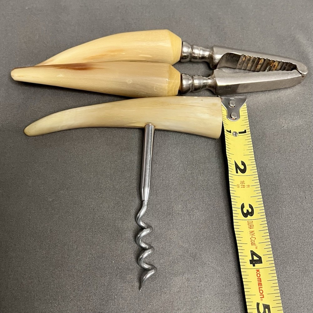 VTG Made In England Horn Handle Nutcracker & Corkscrew 4-5” Handles