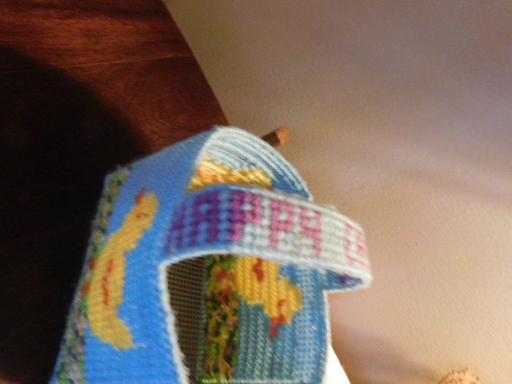 Handmade Easter Basket Needlepoint on Plastic Canvas Chicks