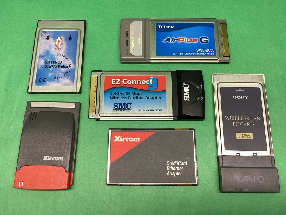 x6 PCMCIA PC Cards Laptop Network Modem Wireless Xircom D-Link Sony - UNTESTED