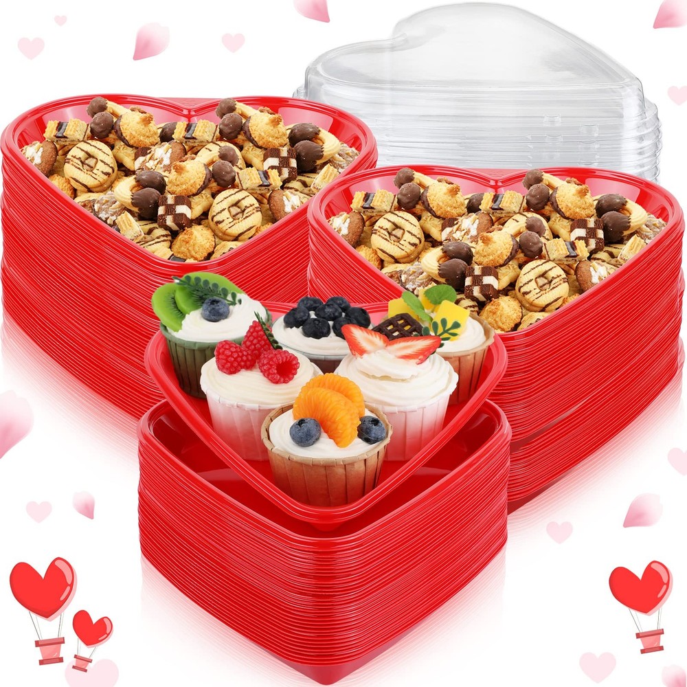 Valentine's Heart Shaped Serving Tray Platter - Red Plastic, Disposable Plates