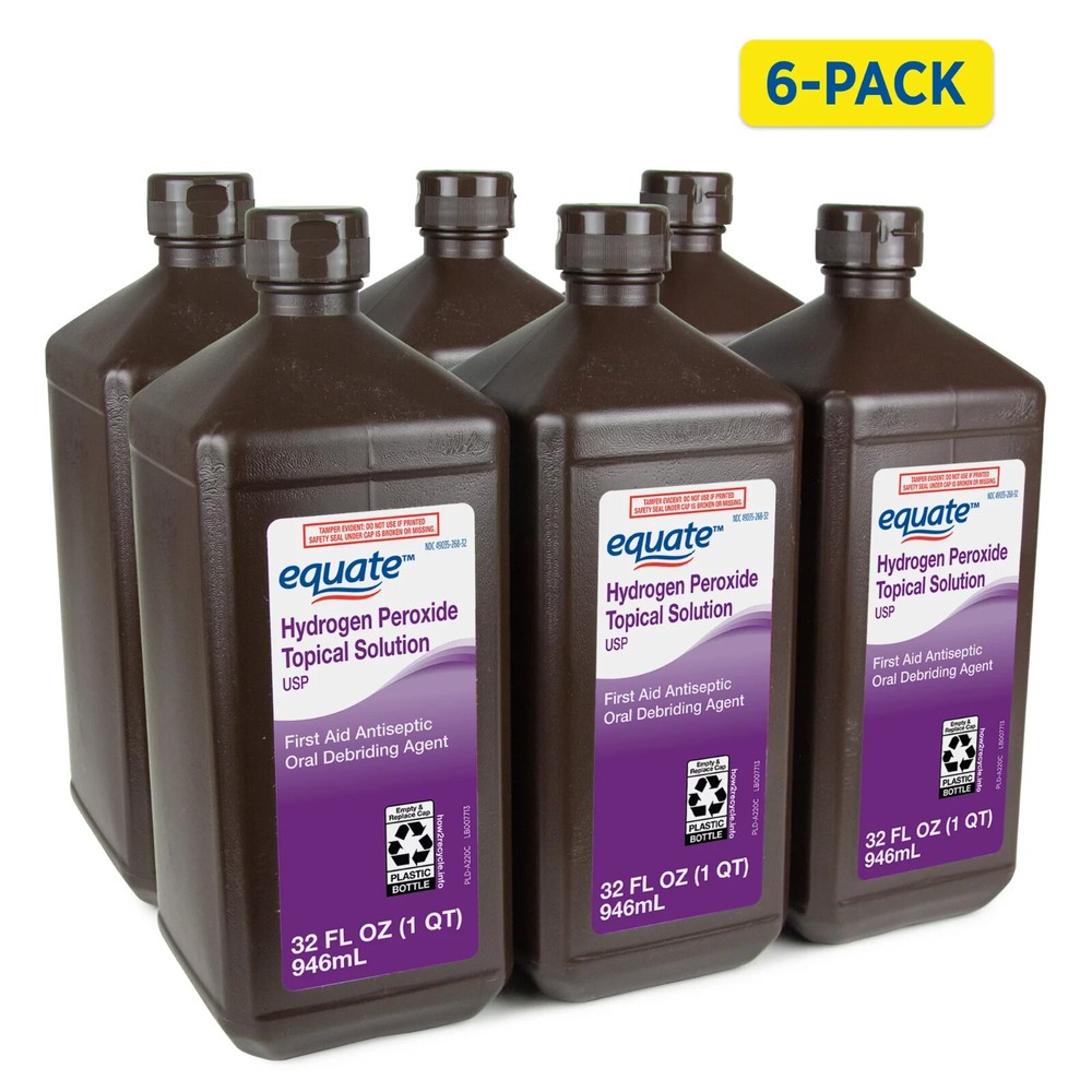 Equate 3% Hydrogen Peroxide Antiseptic Liquid, 6-Pack, 32 fl oz Each