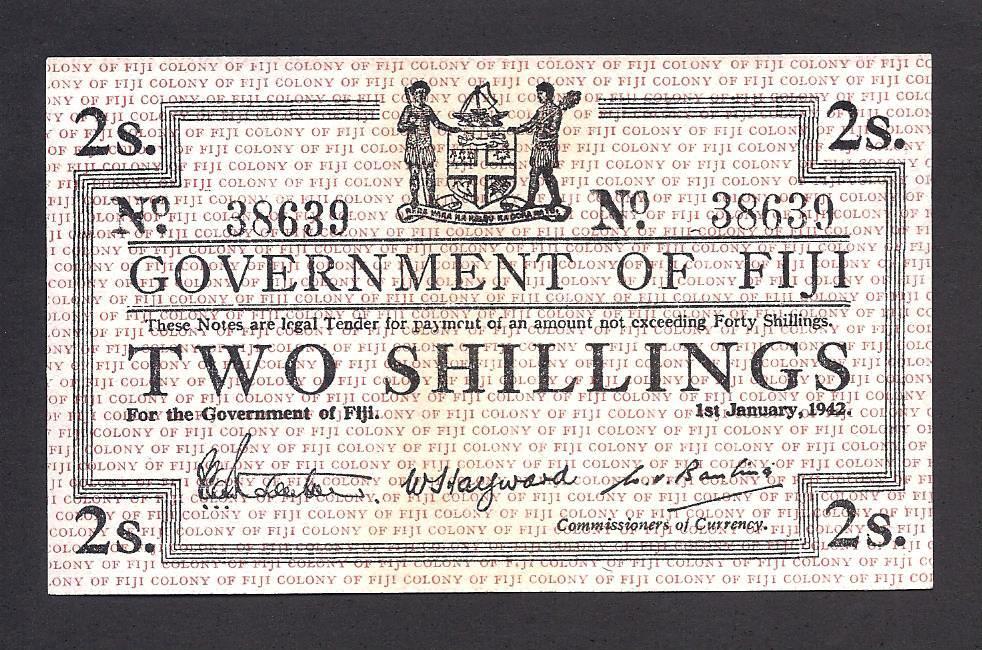 Fiji p-50a , UNC , 2 Shillings , 1942
