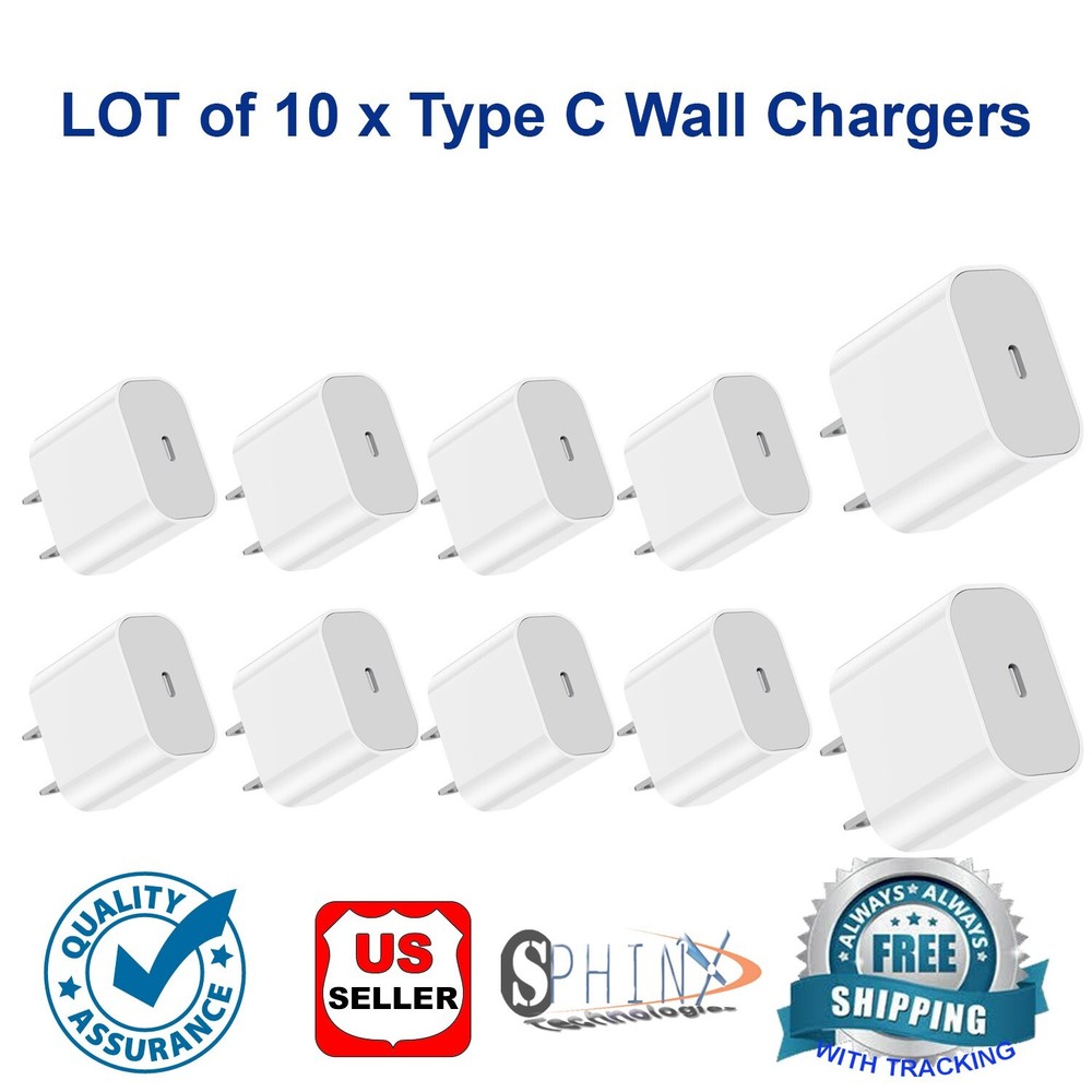 Lot 10 x USB Type C PD 20W Power Adapter Wall Charger For iPhone iPad Android