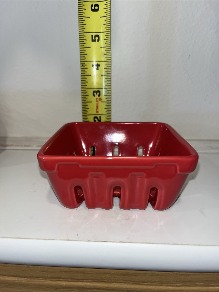 Sur La Table Red Ceramic Berry/Strawberry Basket Earthenware