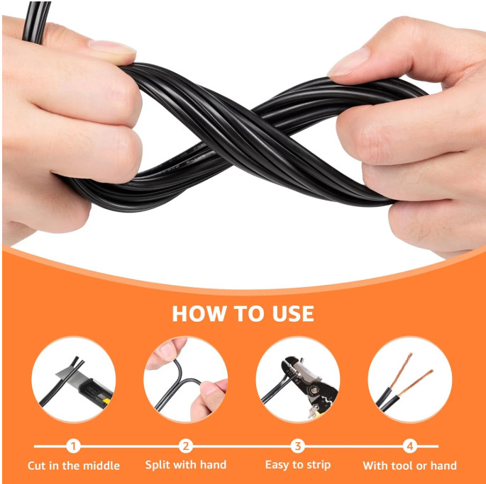 100FT 16/2 Low Voltage Stranded Copper Electric Wire for Landscape Lighting Wire