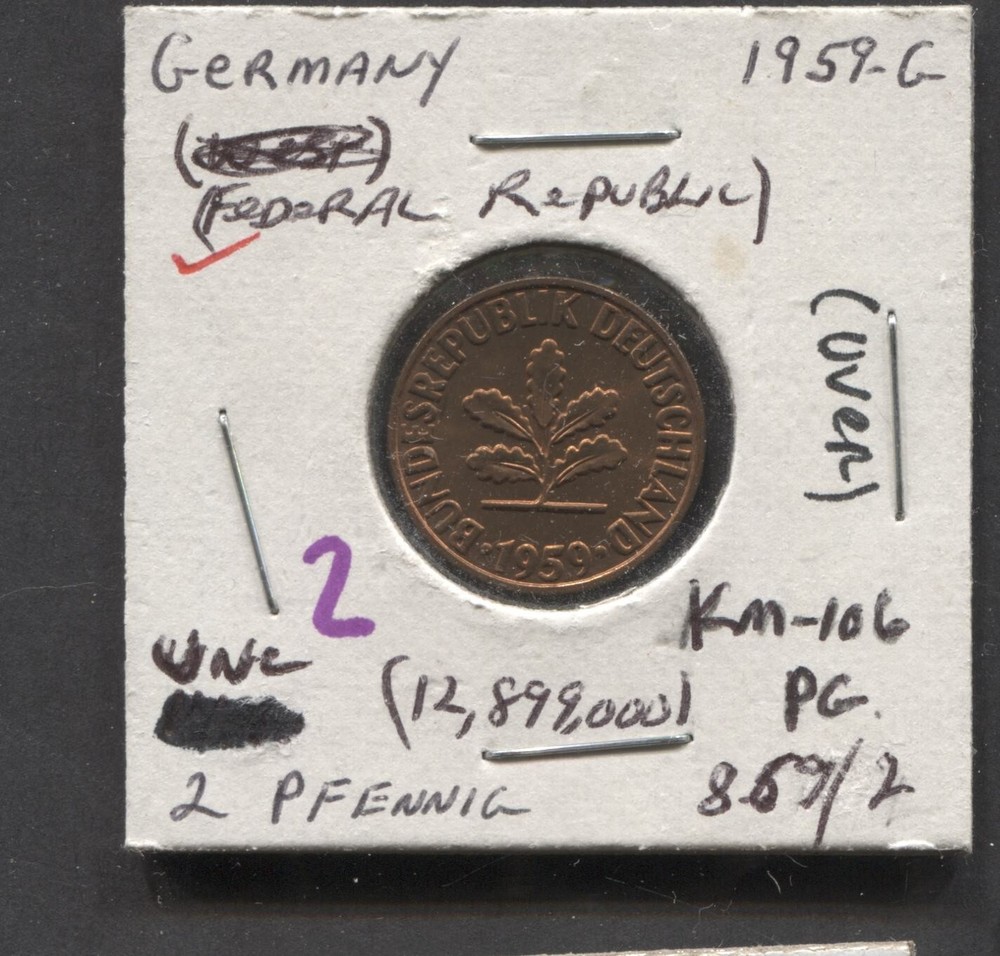 1959(G) -Germany- 2 Pfenning- UNC
