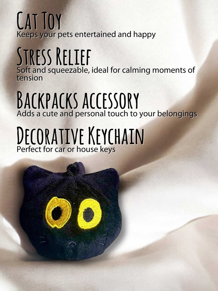 Cat toy - Stress Relief - Keychain - Backpack accessory - Plush Black Cat gift