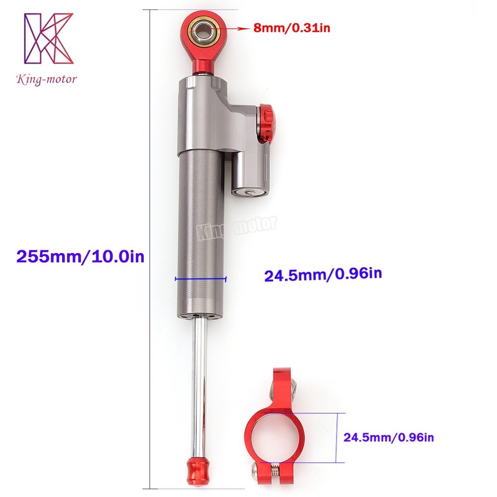Motorcycle Universal CNC Adjustable Steering Damper Stabilizer Safety Gray&Red