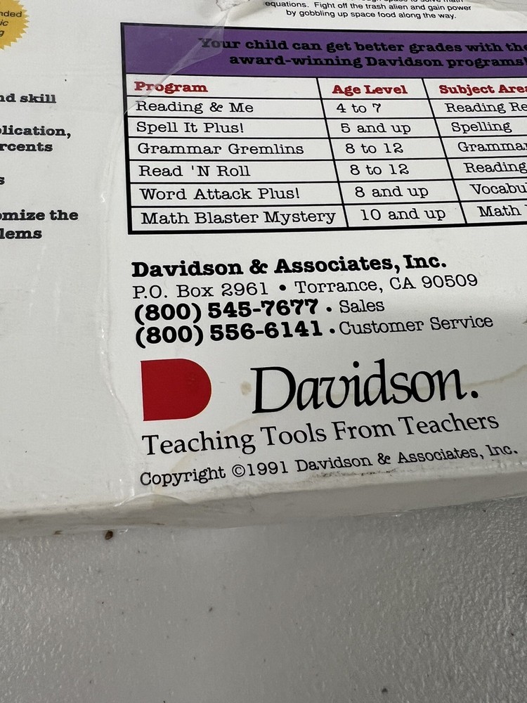 Math Blaster 1991 Software Davidson Math Blaster Software New PC Floppy Disk