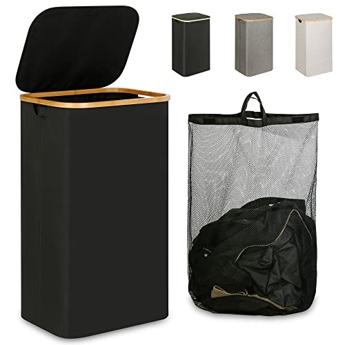Laundry Hamper with Lid Large Laundry Hamper with Handle and Lid, 110L Black