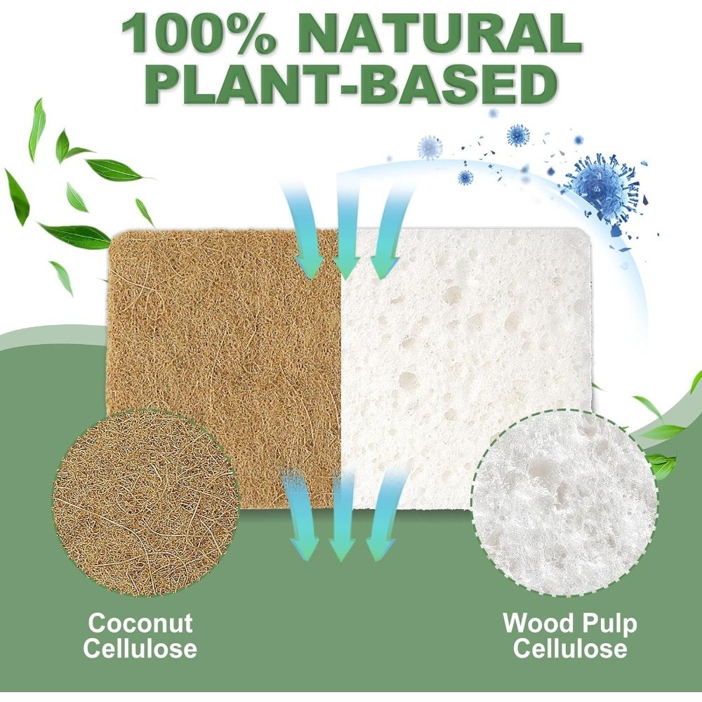 Natural Plant-Based Biodegradable Dish Sponges 18 Count Compostable Kitchen