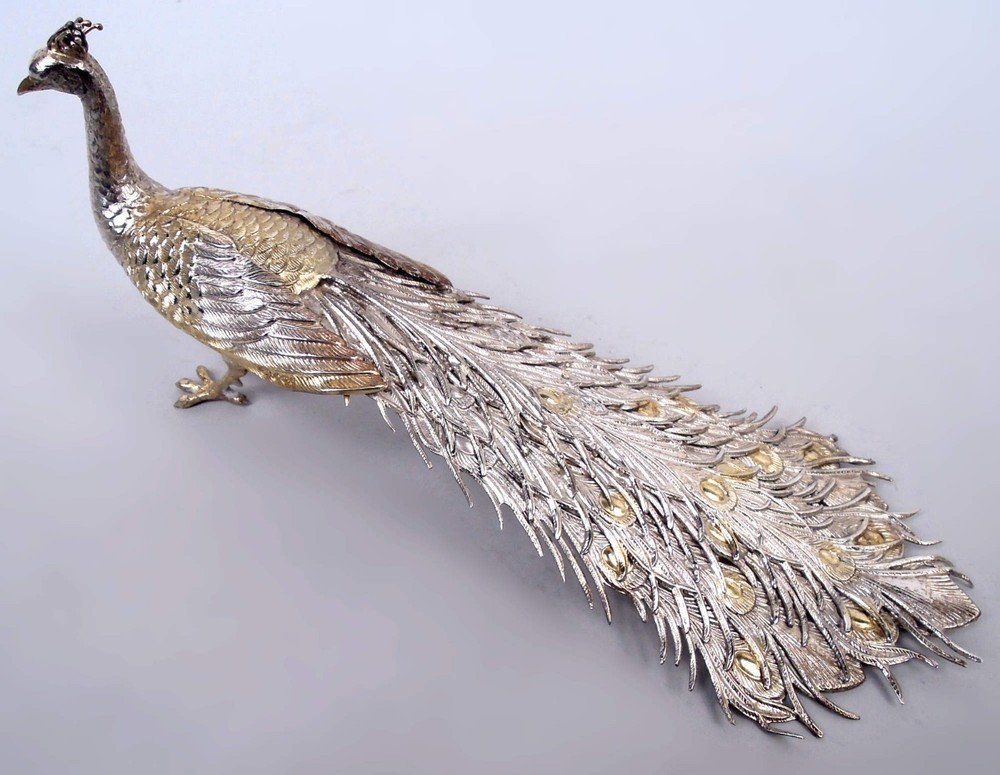 Modern Peacocks Birds Ornaments Spanish Silver