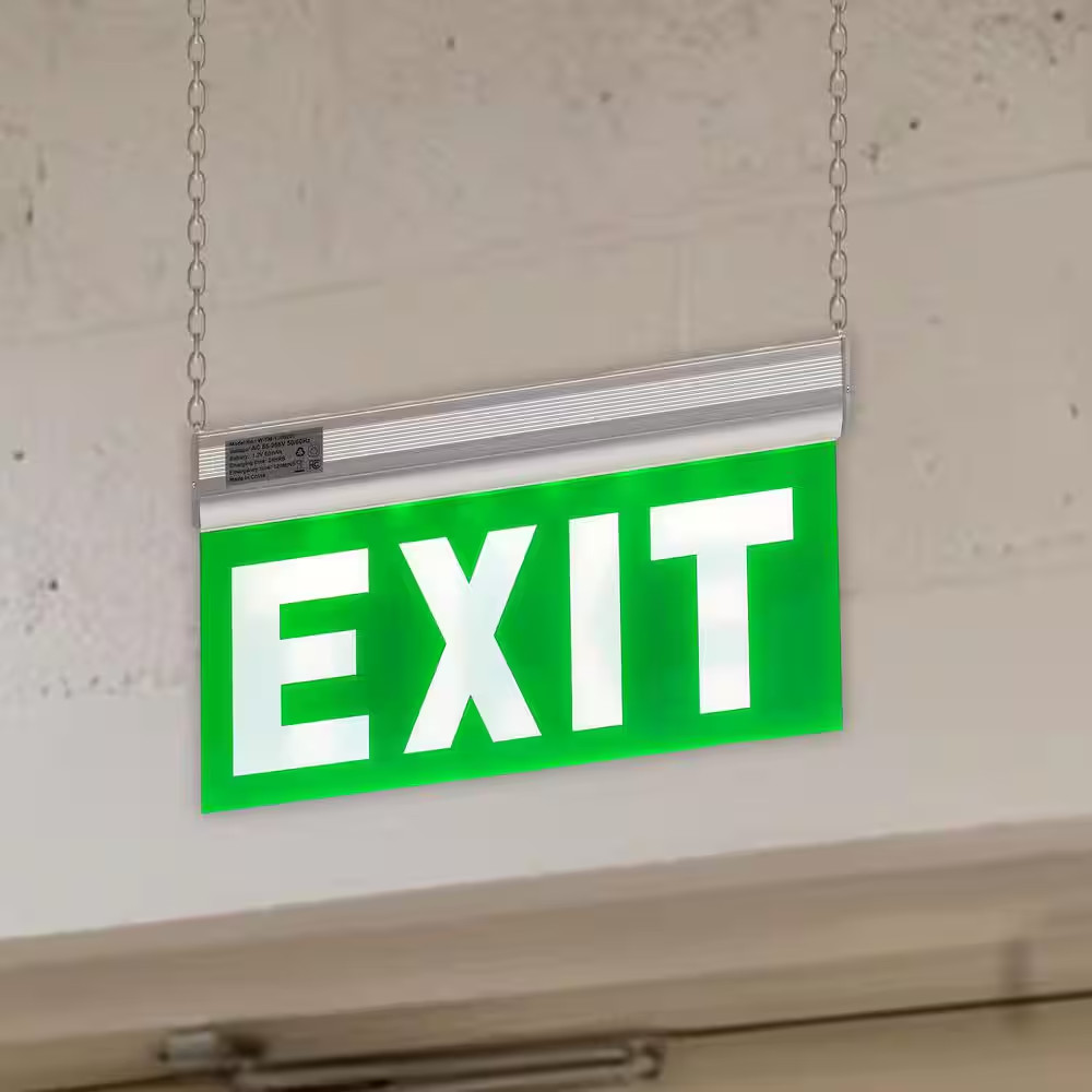 3-Watt Green LED Edge Lit Exit Sign, Single Sided Emergency Exit Light with Brus