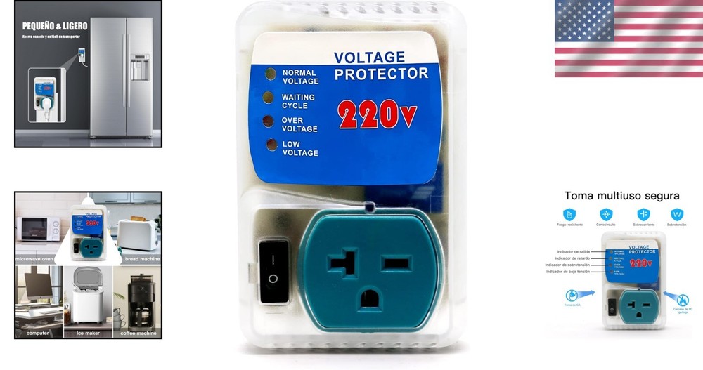 LED Indicated 220V Surge Protector with Adjustable Voltage Regulation - 1 Pack