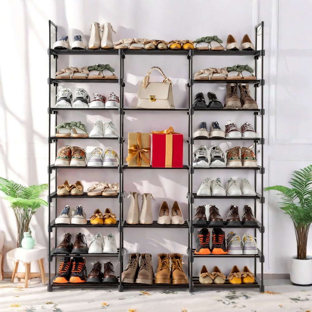 Black Modern Adjustable 9 Tiers Medium Shoe Rack,Stackable Assembly Shoe Shelves