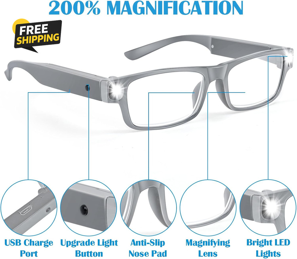 200% Magnifying Glasses with Light,Usb Rechargeable LED Lighted Magnifying