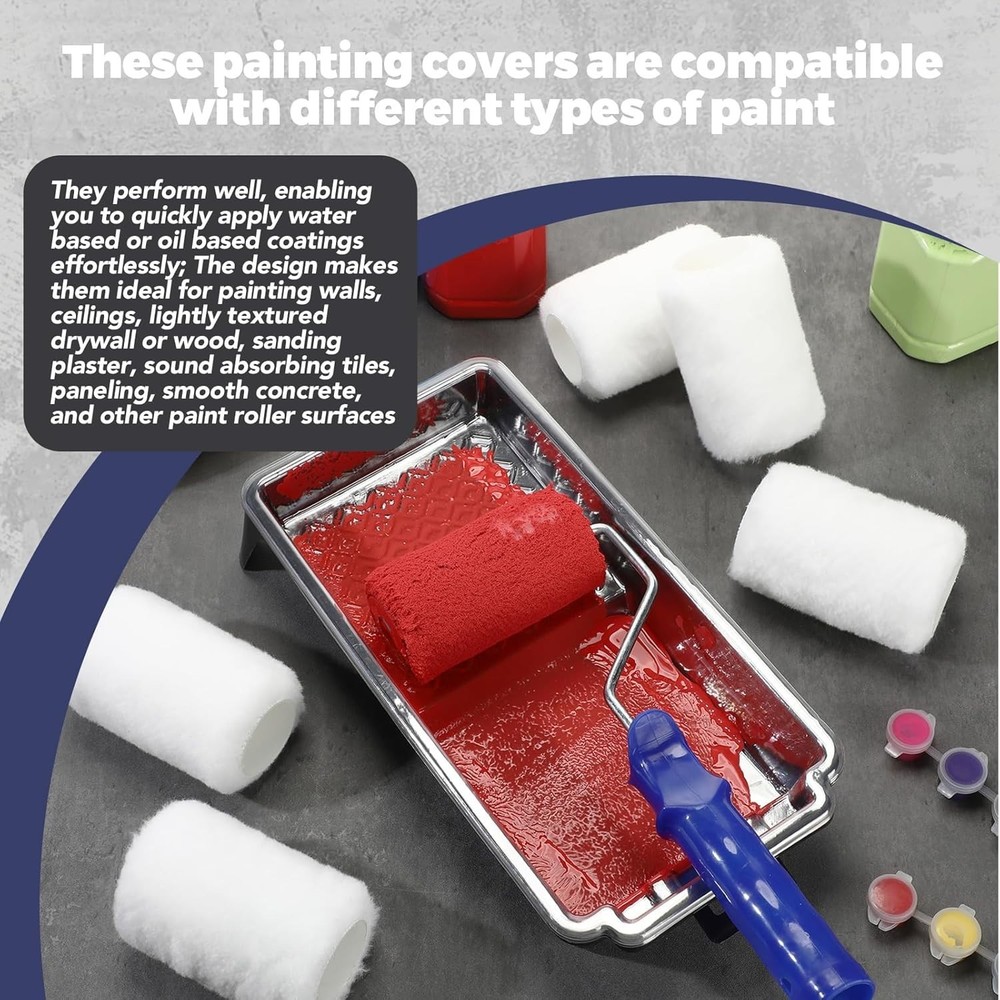 48 Pcs 4" x 1/2" Paint Roller Covers Refill Microfiber Mini Roller Covers for...