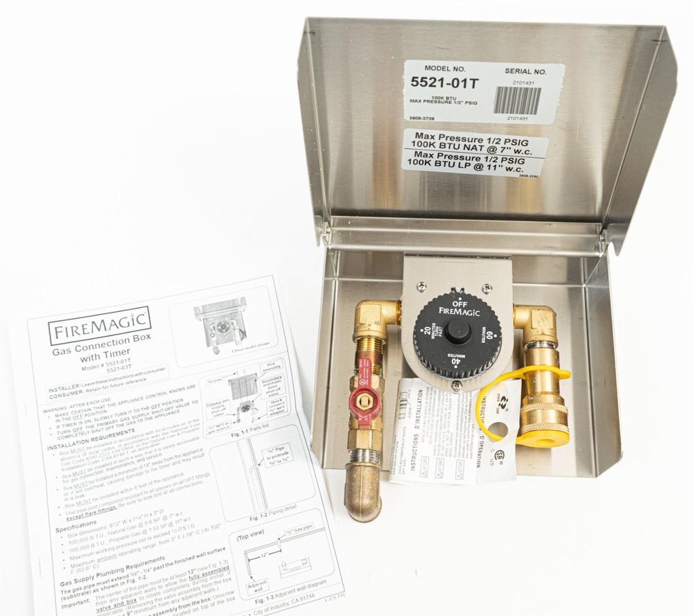 Fire Magic Gas Connection Box with 1-Hour Timer/Quick Disconnect