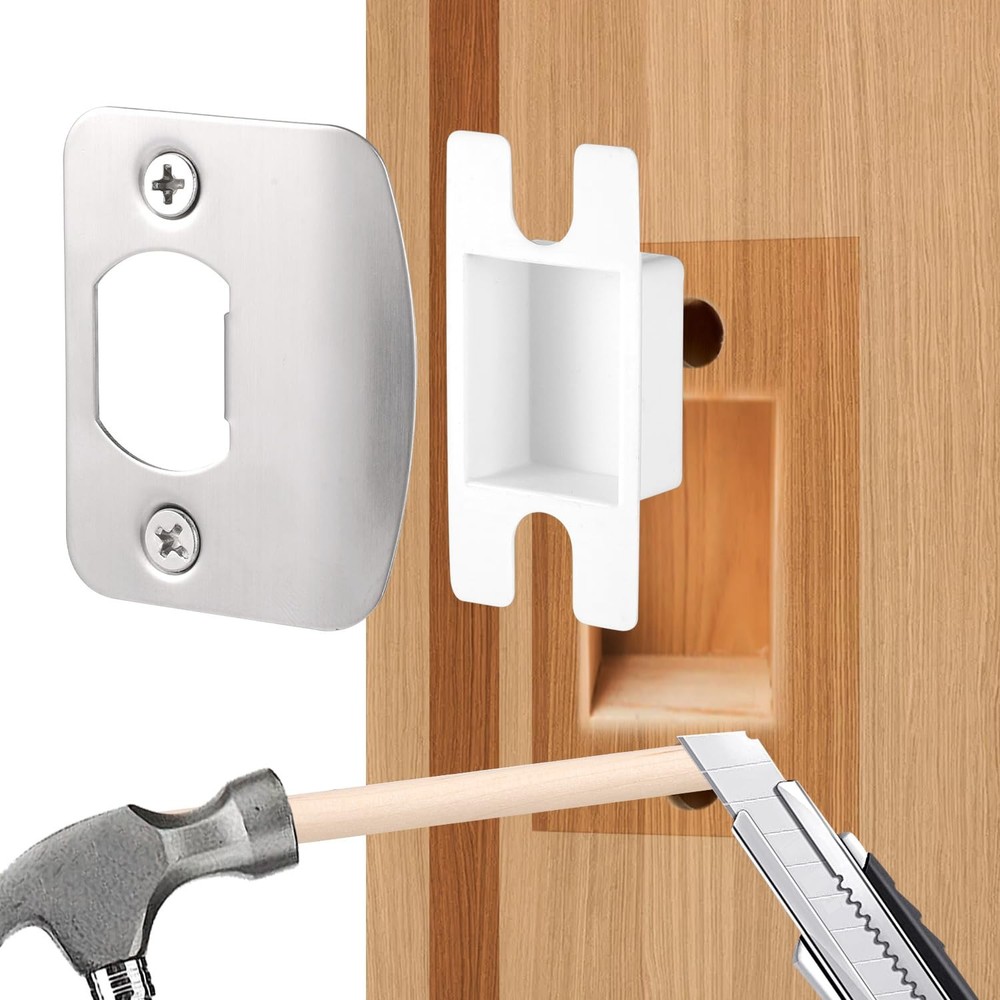 1 Set Door Strike Plate, Standard Latch Restorer Striker Medium, Silver