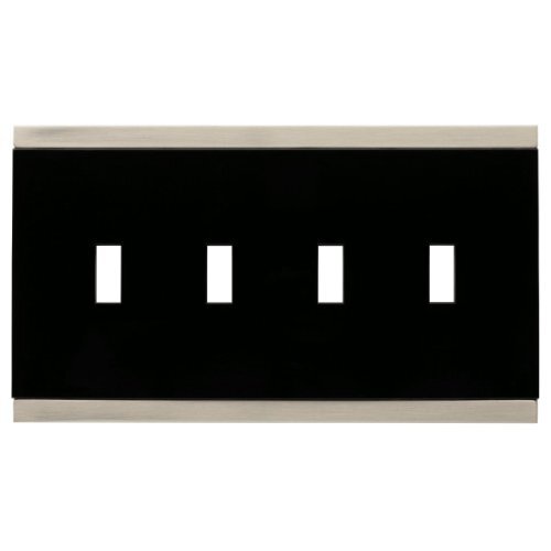 135763 Basic Stripe Black & Satin Nickel Quad Switch Cover Wall Plate