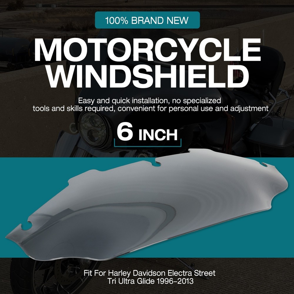 6" Wave Windshield Windscreen For Harley Street Electra Glide FLHX FLHT 96-2013