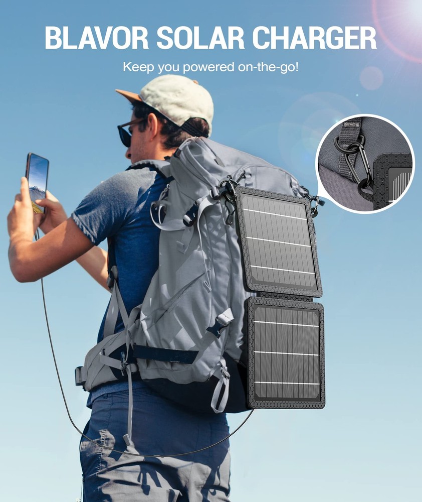 BLAVOR 10W Portable Solar Charger, Foldable Solar Panel with USB, 24% Efficiency