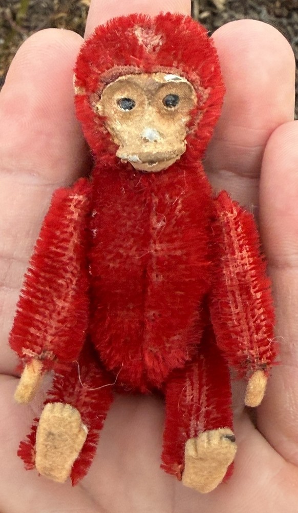 Early Miniature Schuco Jointed Red Monkey 3” Schuco Monkey Perfume Container