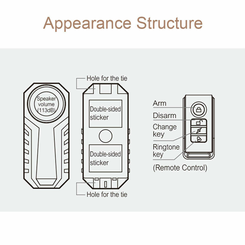 Keyless Alarm 7 Sensitivity Adjust Window Door Extra Security Vibration Trigger