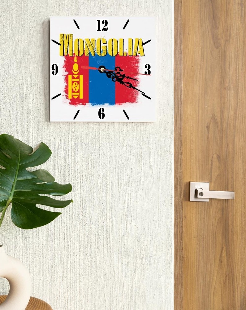 Mongolia Flag Wall clock patriots CERAMIC Tile Watch Support Décor