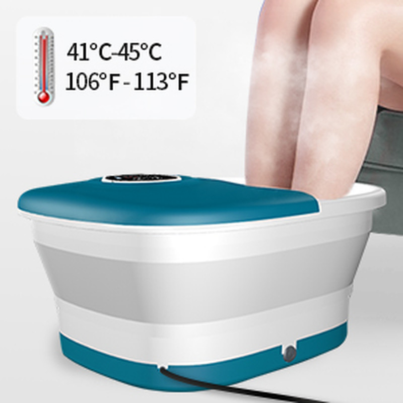 Collapsible Foot Spa Bath with Heat - Remote Temperature Control Bubbles (BLUE)