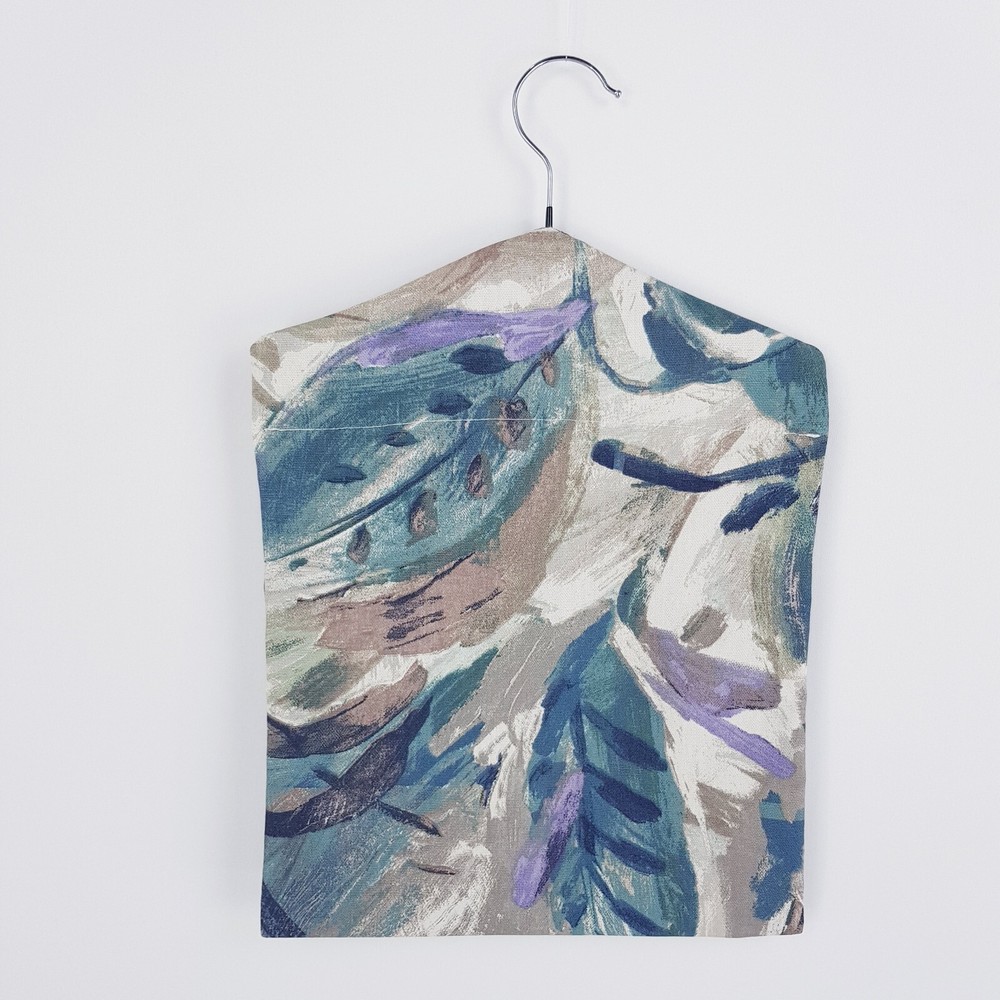 Peg Bag Handmade Blue Beige Abstract Leaf Print Lined Laundry Clothes Peg Holder