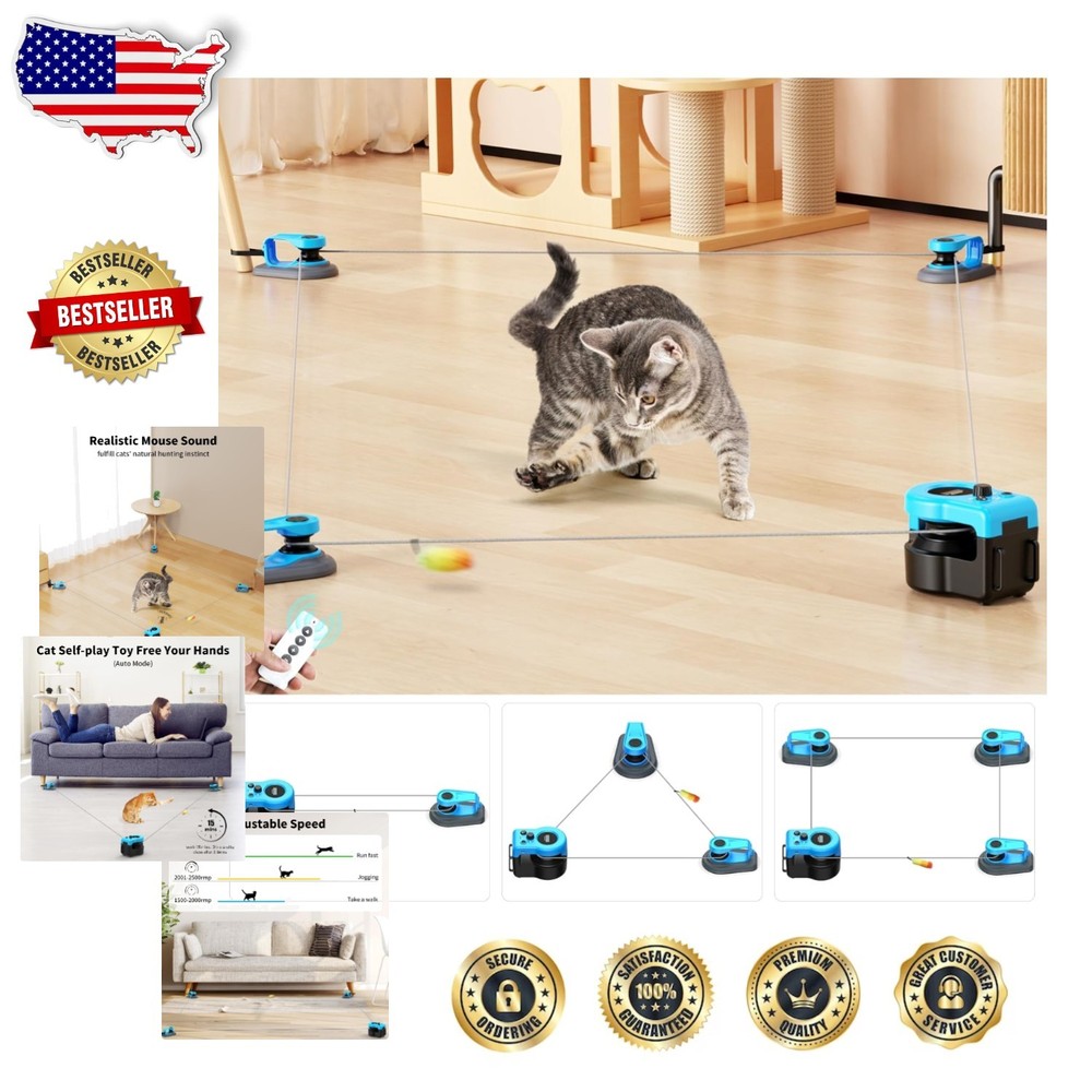 Upgraded Interactive Cat Toy, Auto/Manual Control, DIY Chase Treadmill, Sky Blue