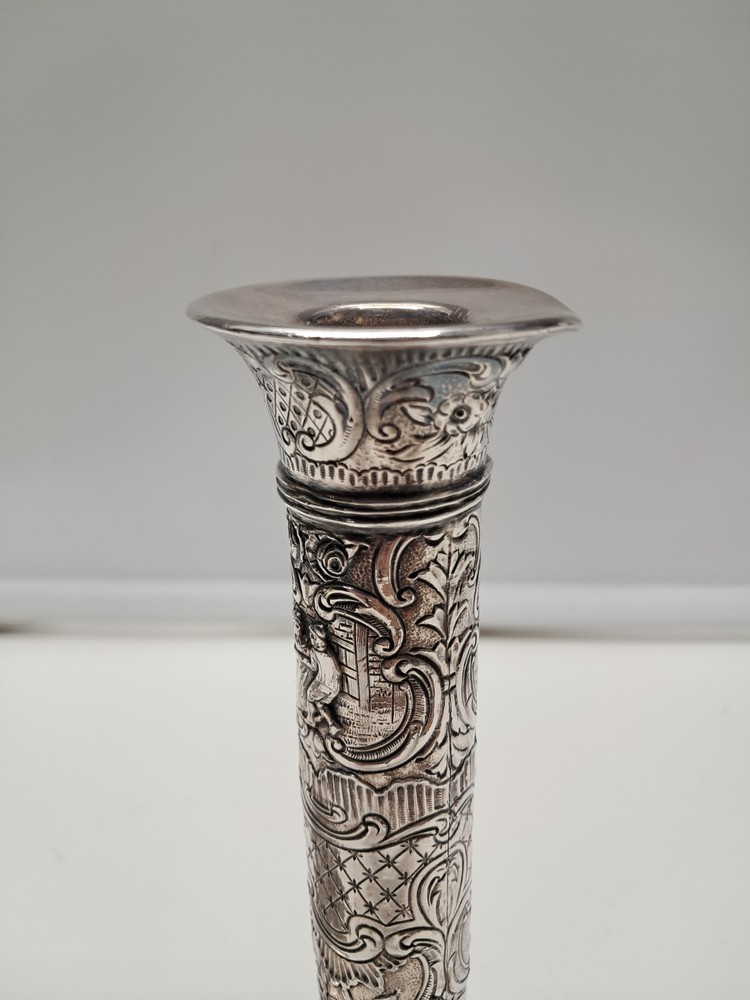 Antique Silver-Plated Repousse Candlestick Holders