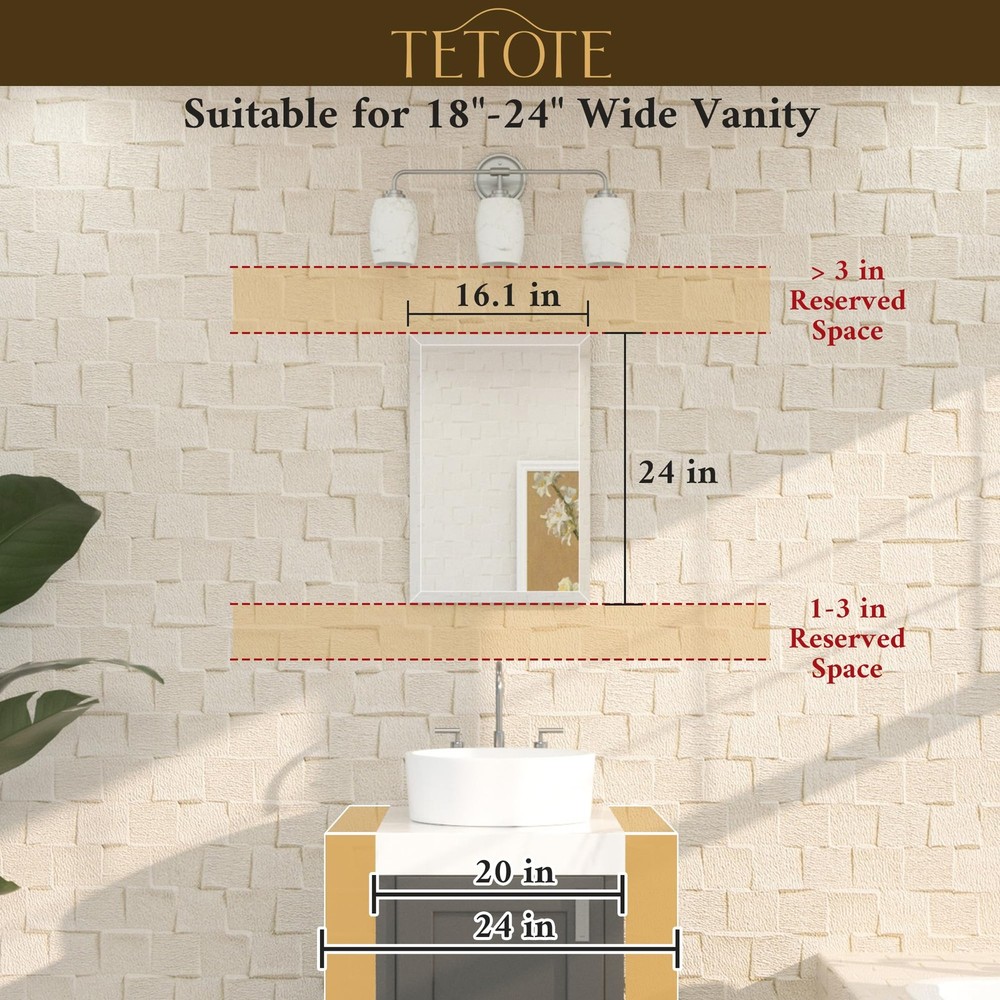 16" x 24" Rectangle Wall Mirror Frameless Bathroom Mirror Beveled Tempered Ed...