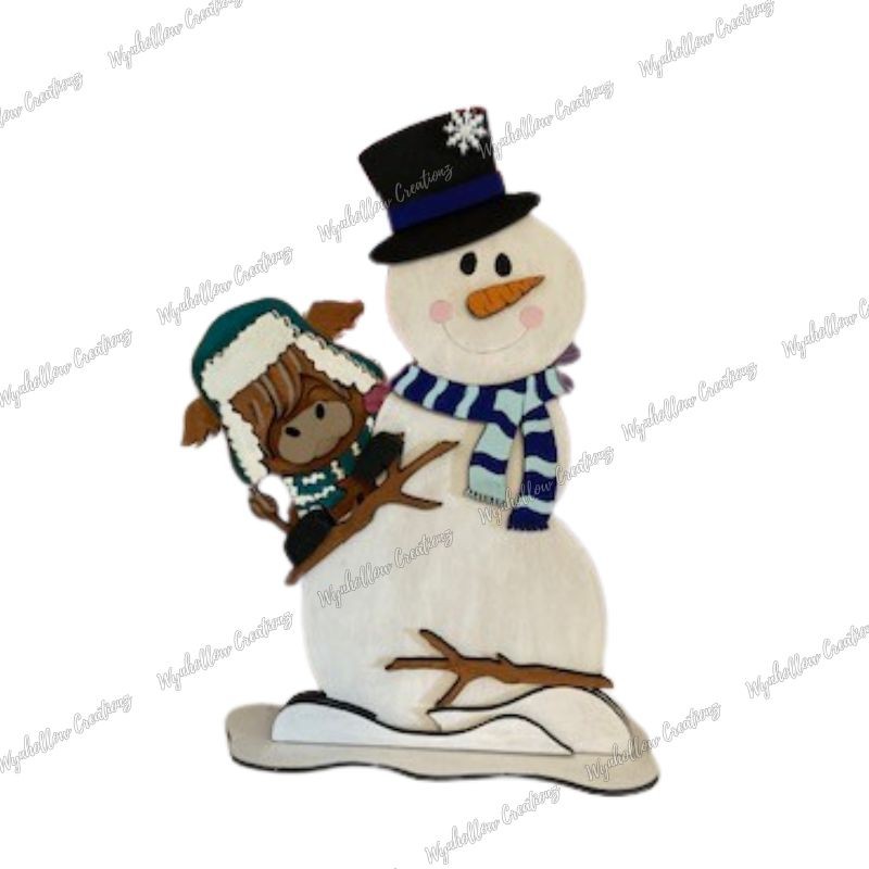 Highland Cow with Snowman Layer