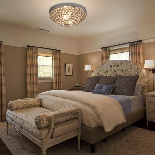 Modern Chrome Flush Mount Crystal Ceiling Light,2-Light Crystal Chandelier