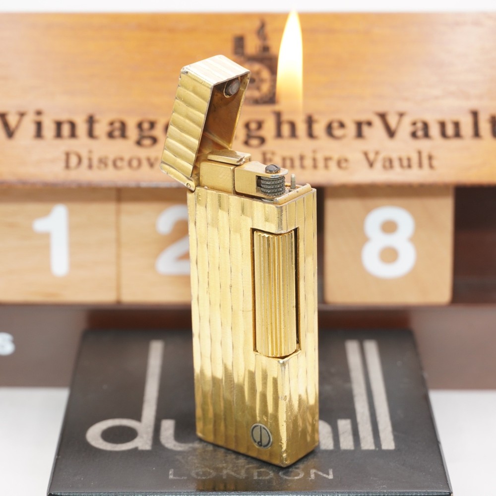 Dunhill Lighter Gold Bamboo Pattern _Ultrasonically Cleaned_Working