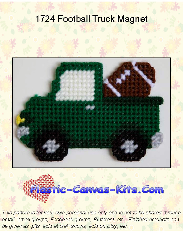 Football Truck Magnet-Plastic Canvas Pattern or Kit