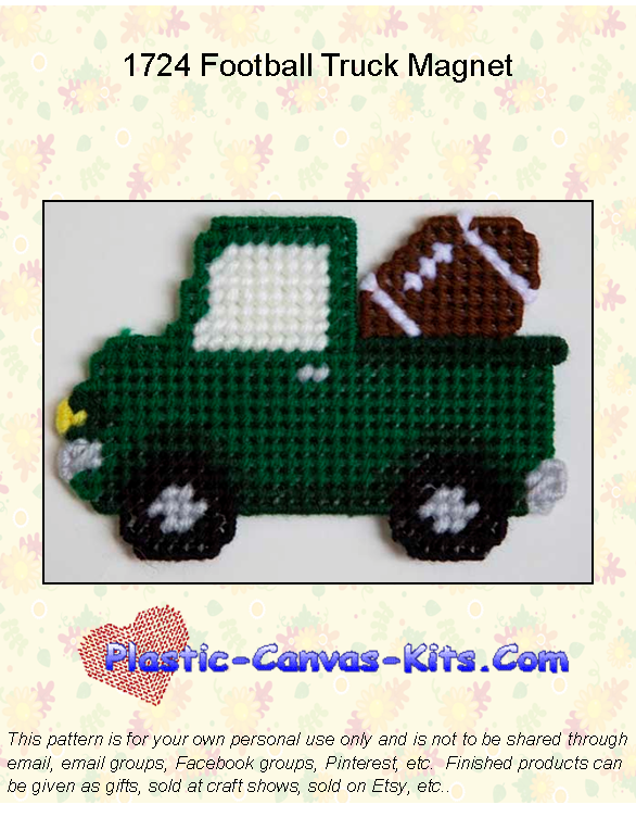 Football Truck Magnet-Plastic Canvas Pattern or Kit
