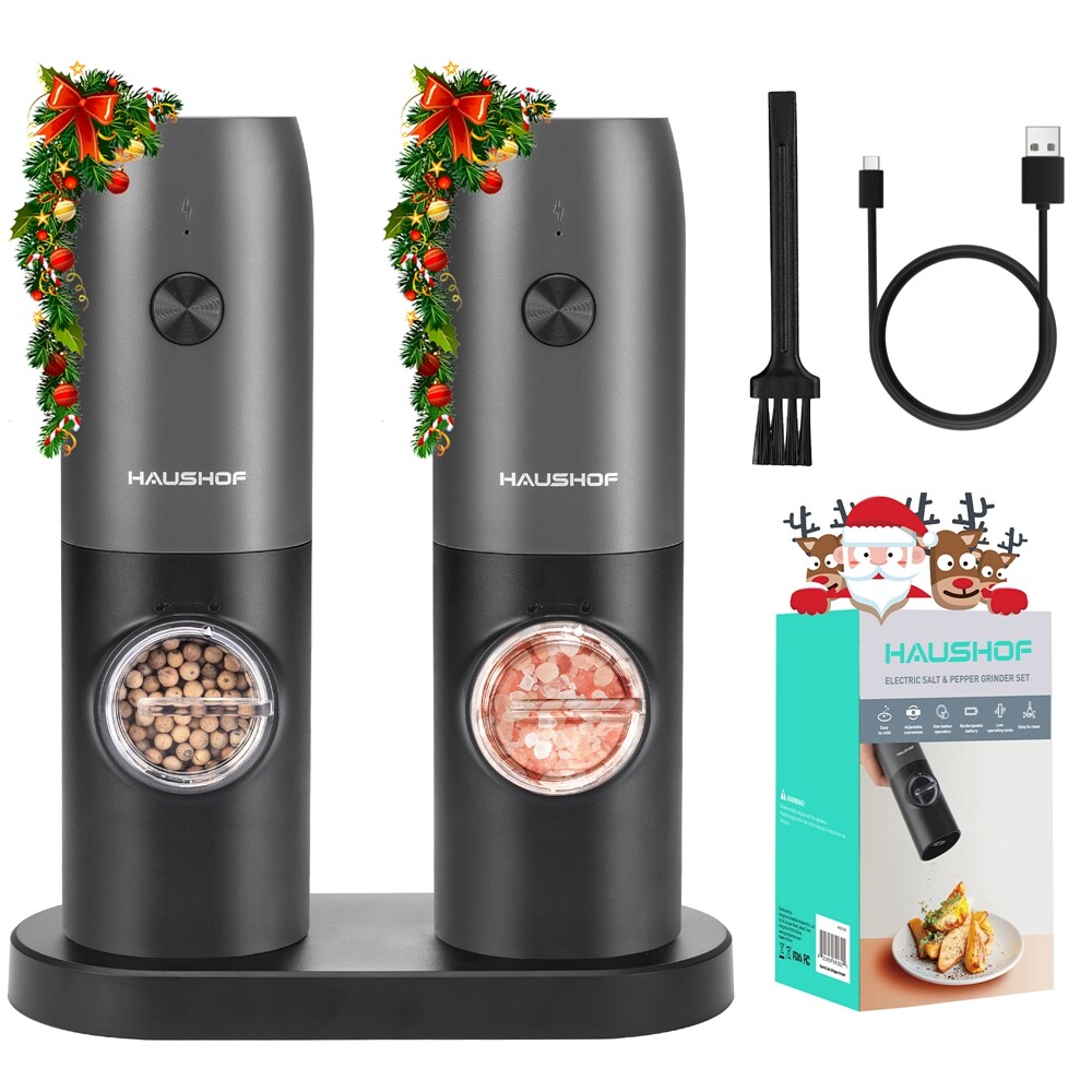 2PC Electric Salt Pepper Grinder Mill Set Automatic Adjustable Coarseness w/Case