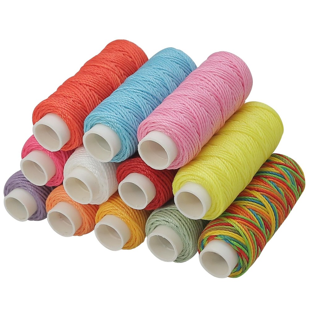 12 Colors Wax Thread Waxed Cords Polyester Leather Sewing Thread Wax Strings ...