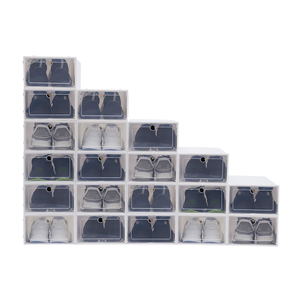 20 Pcs Shoe Box Clear Plastic Stackable Shoe Storage Foldable Shoe Containers