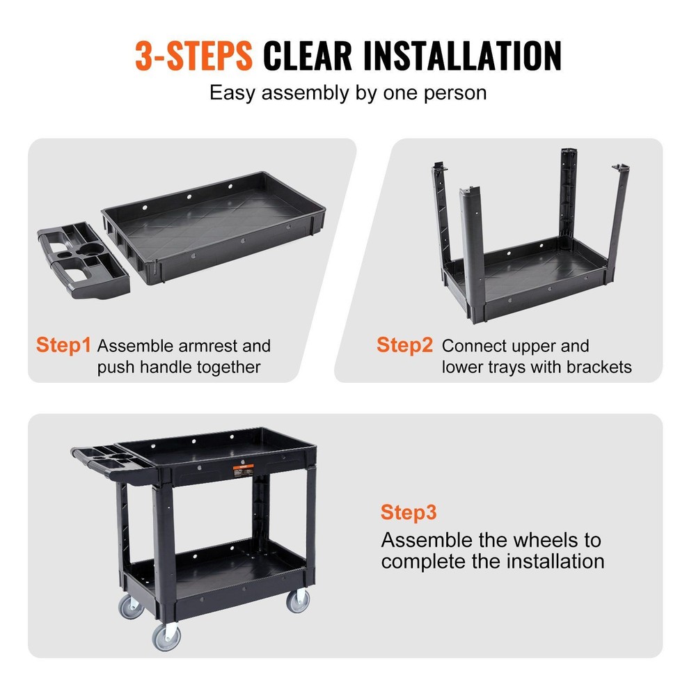 Robust 2-Tier Utility Cart 550lb Max Load with Easy-Assemble Frame and Casters