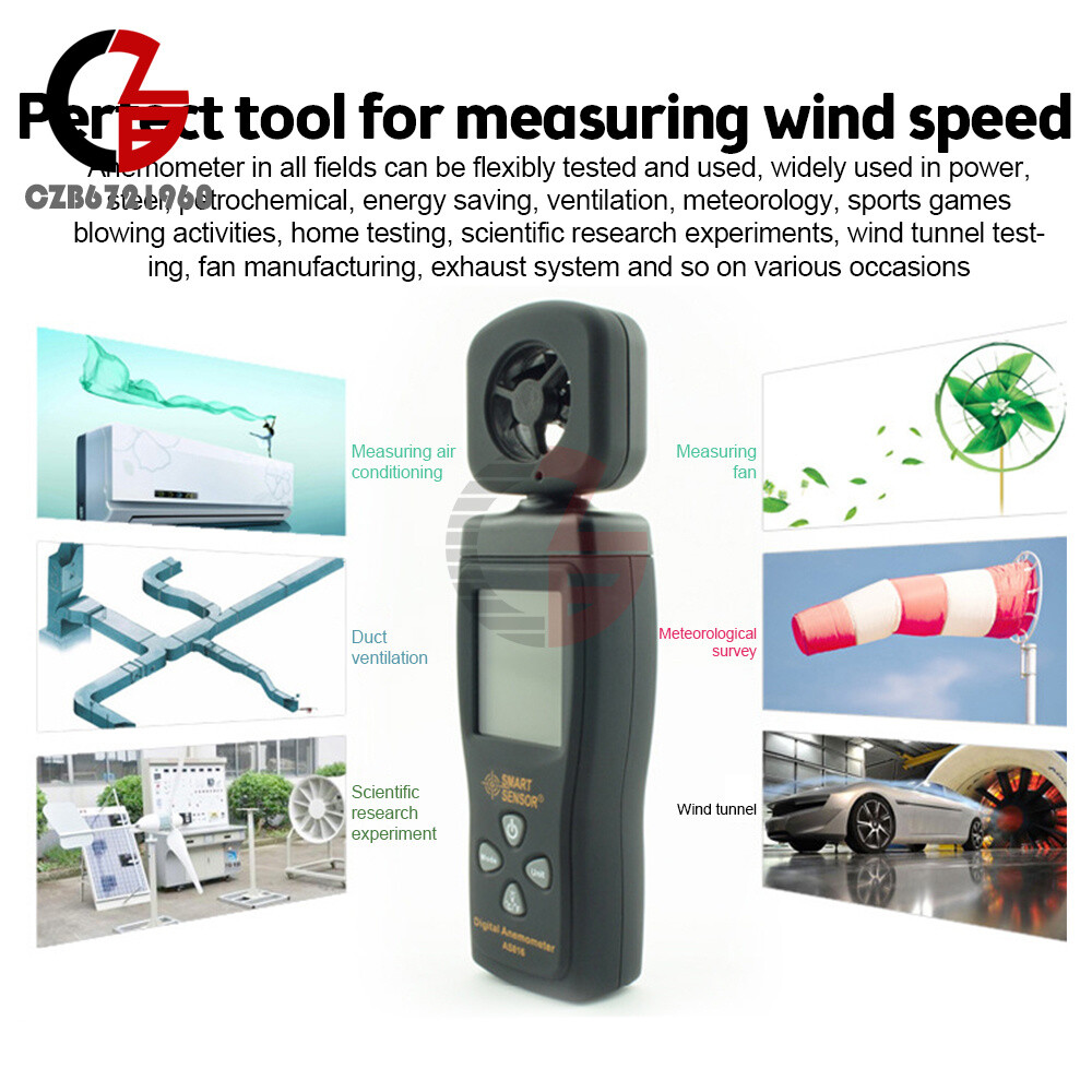 Smart sensor Air Flow Meter Anemometer LCD Wind Speed Wind Temperature Tester