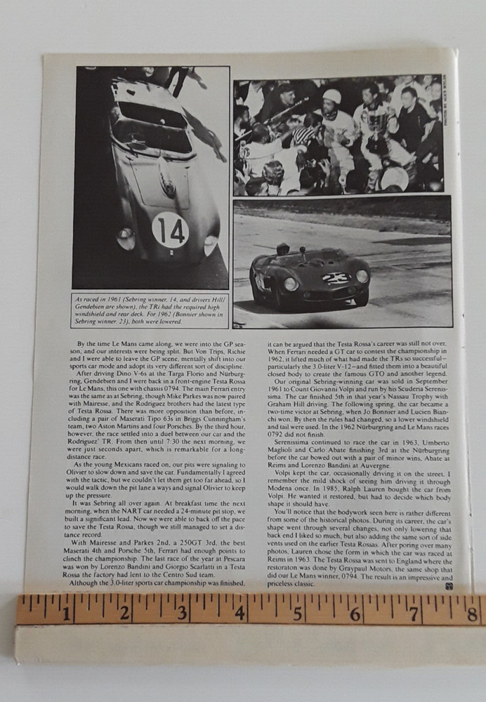 1961 FERRARI 250 TRi ORIGINAL 1988 ARTICLE