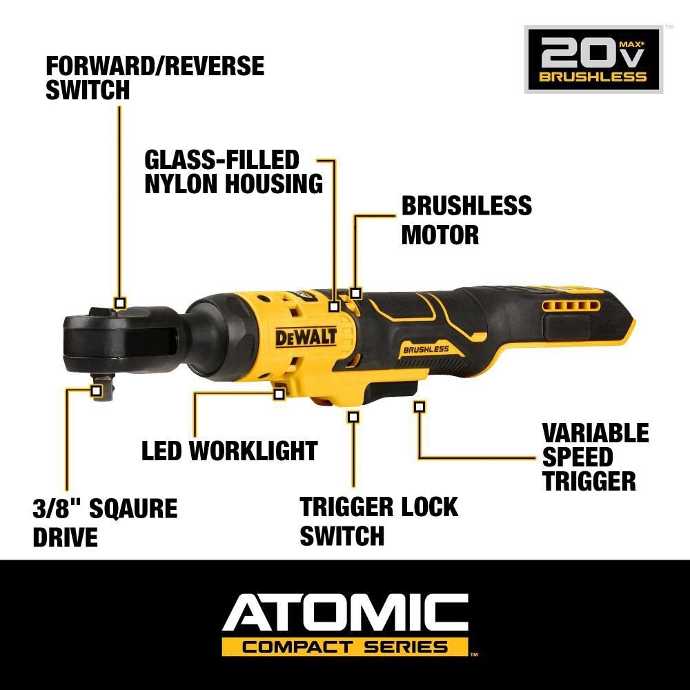 DEWALT ATOMIC 20V MAX Ratchet (Bare Tool) Brushless 3/8in-DCF513B