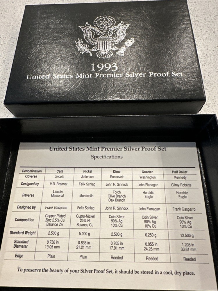 1993 US Mint PREMIER Silver Proof Set ~ w/Box