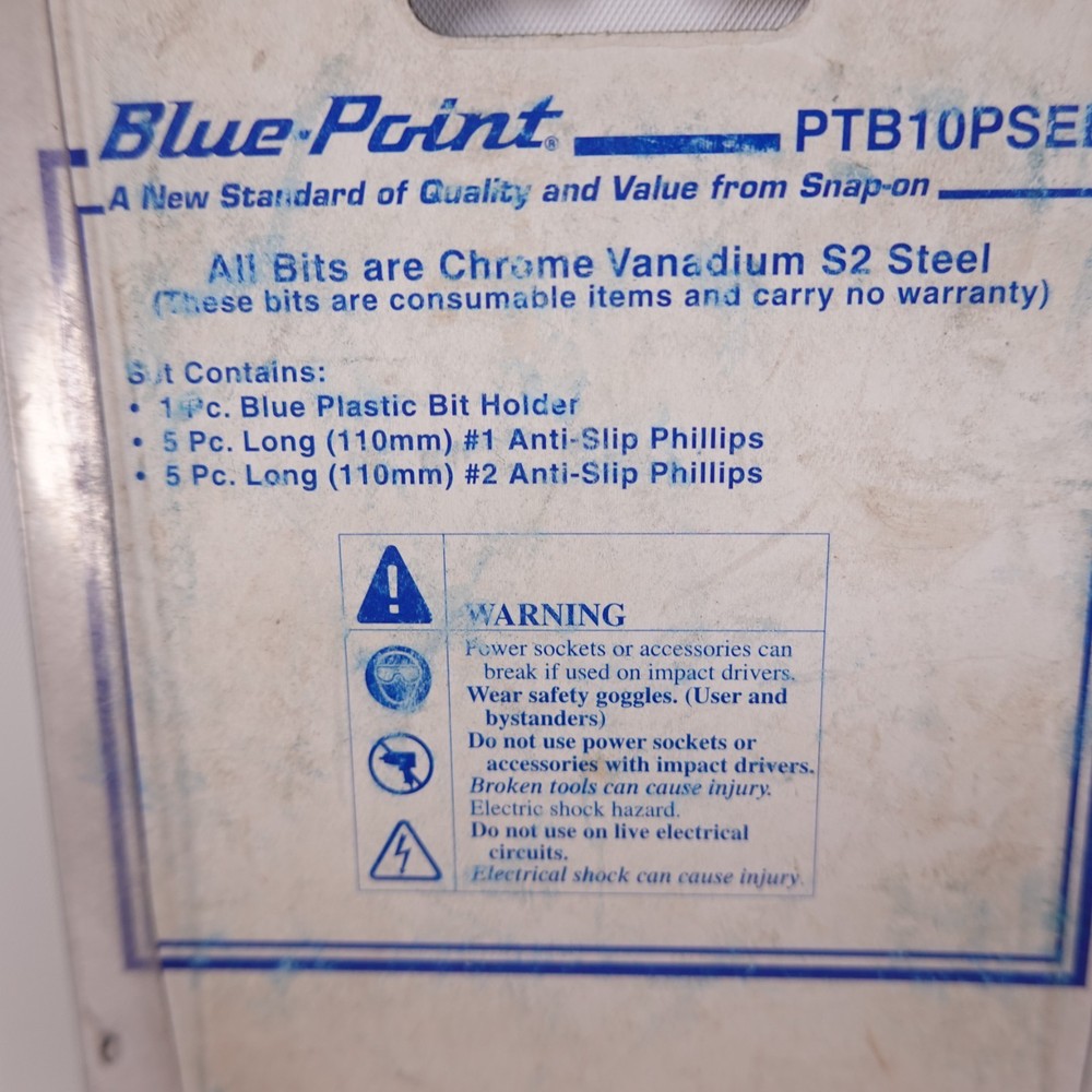 Blue Point Power Tool Bit 10 Piece Set Phillips Single End